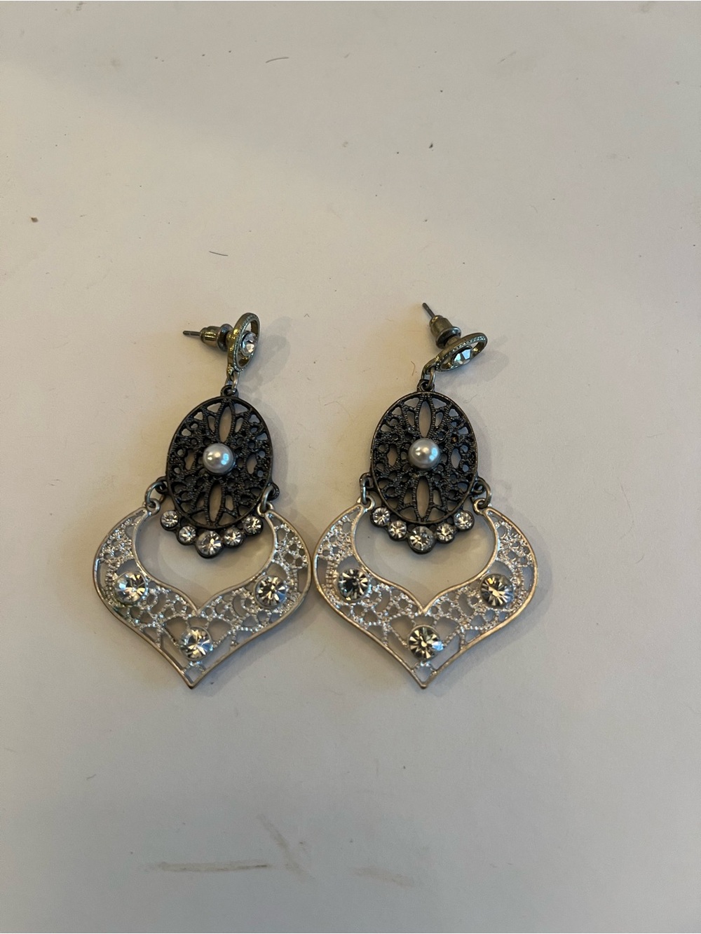Silver and rhinestone earrings